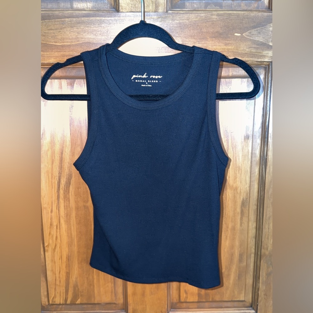 Pink Rose Black Tank Top